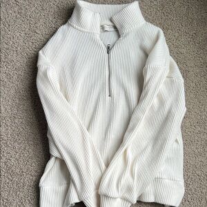 Abercrombie & Fitch White Ribbed Half-Zip Hoodie